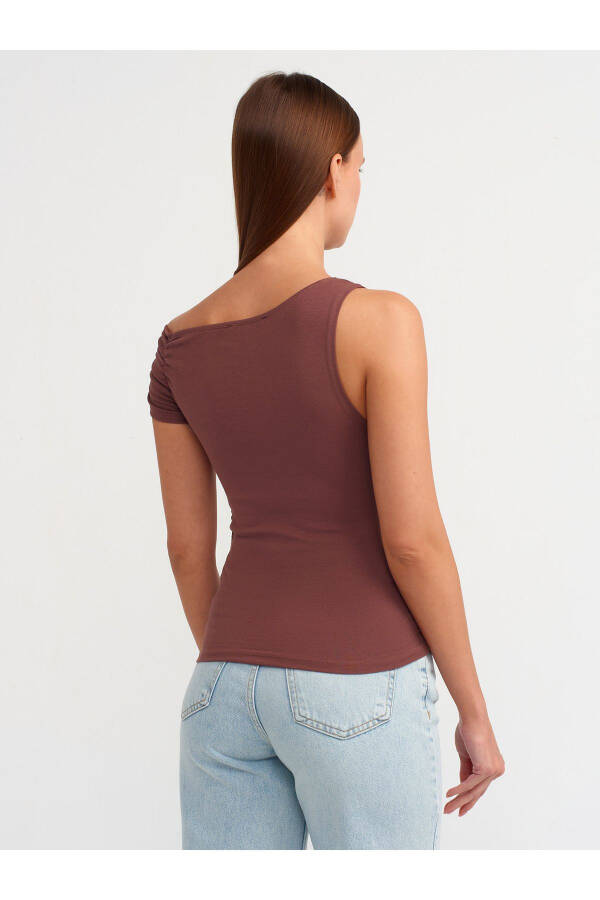 30977 Büzgülü Asimetrik Bluz-kahve-Kahve - 6
