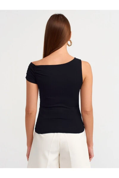 30977 Ruffled Asymmetric Blouse - Black - 18