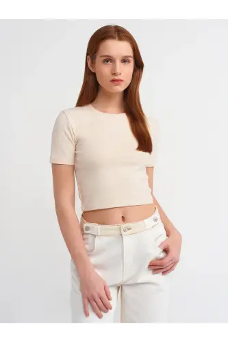 30995 Crop T-shirt-Bej Melanj-Bej Melanj - 1