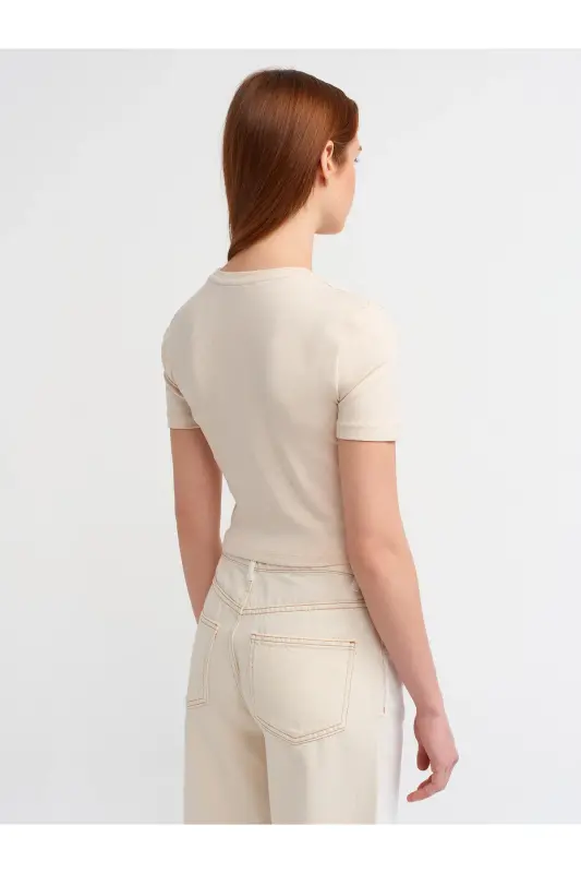 30995 Crop T-shirt-Bej Melanj-Bej Melanj - 2