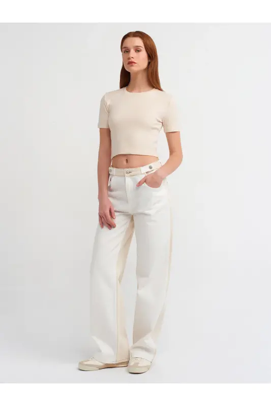 30995 Crop T-shirt-Bej Melanj-Bej Melanj - 3