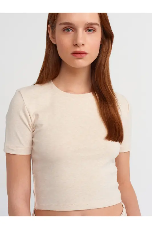 30995 Crop T-shirt-Bej Melanj-Bej Melanj - 4