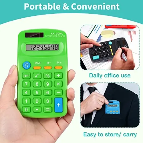 30 Pack Pocket Calculator Small Battery Powered Bulk Mini Size 4 Function Hand Held Basic Calculator for Students Kids School Home Office(Green, White, Red, Yellow, Blue, Black) - 5