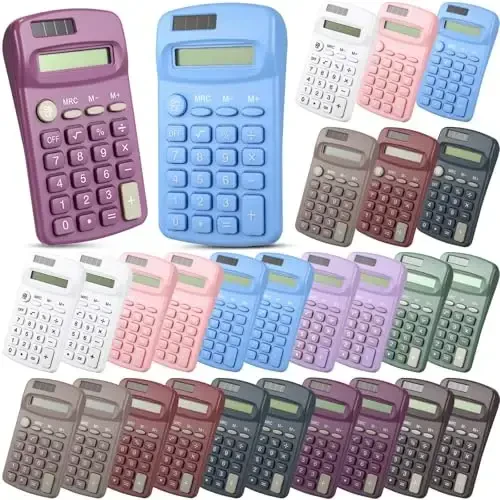 30 Pack Pocket Calculator Small Battery Powered Bulk Mini Size 4 Function Hand Held Basic Calculator for Students Kids School Home Office(Multicolor) 