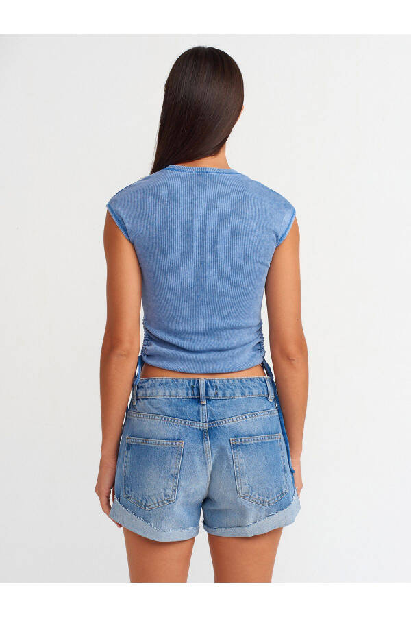 31018 Derazali Tafsilotli Yig'ilgan Bluzka - Indigo - 6