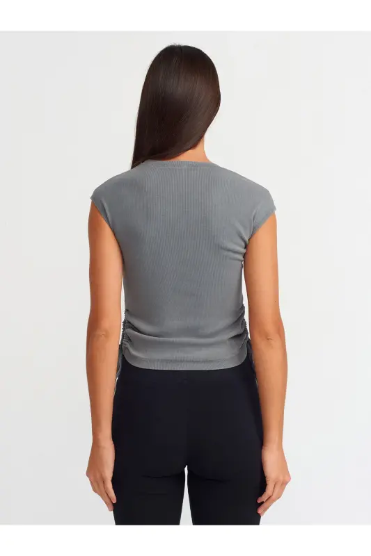 31018 Pencere Detaylı Fitilli Bluz-gri - Gri - 3