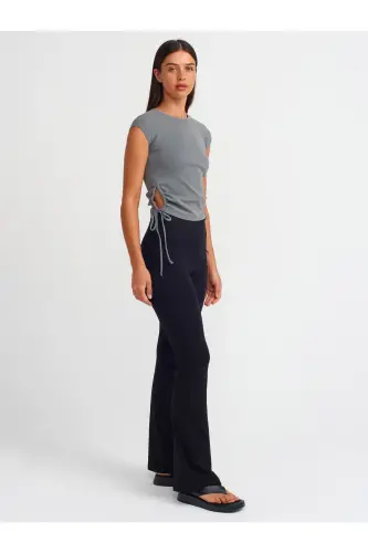 31018 Pencere Detaylı Fitilli Bluz-gri - Gri - 4