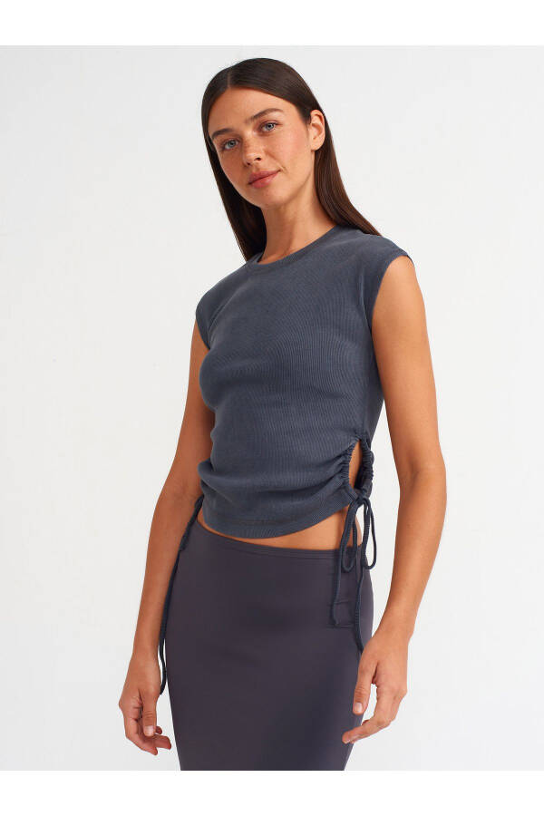 31018 Ribbed Blouse with Window Detail - Anthracite - 13