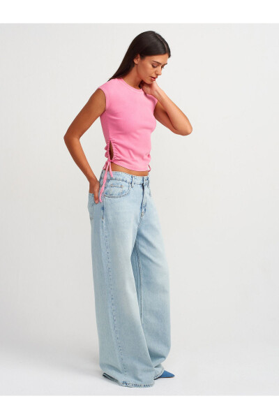 31018 Ribbed Blouse with Window Detail - Pink - 15