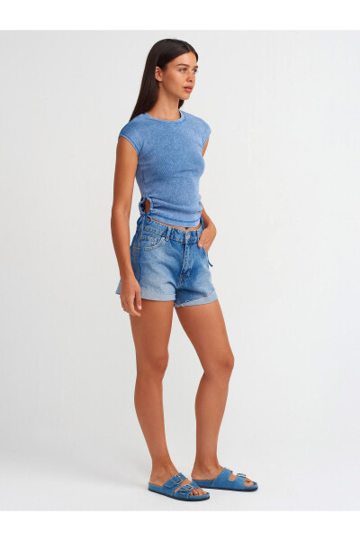 31018 Window Detail Ribbed Blouse - Indigo - 3