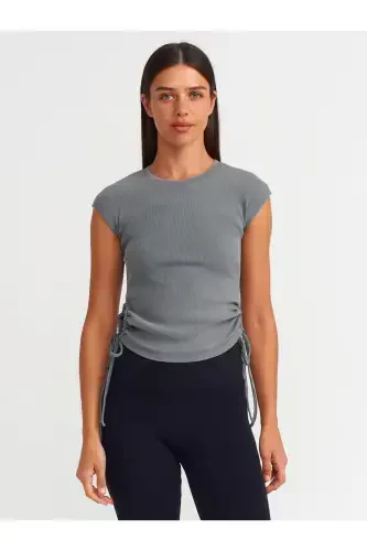 31018 Window Detailed Ribbed Blouse-gray-Gray - DILVIN (1)