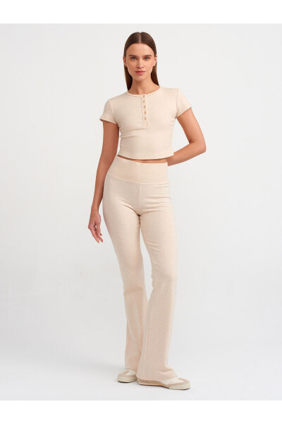 31022 Button Detail Crop Top - Beige Melange - 16