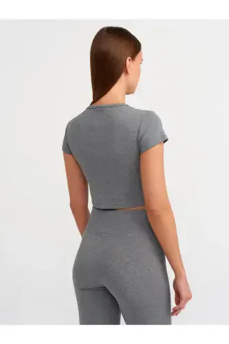 31022 Button Detailed Crop Top-Anthracite-Anthracite - DILVIN (1)