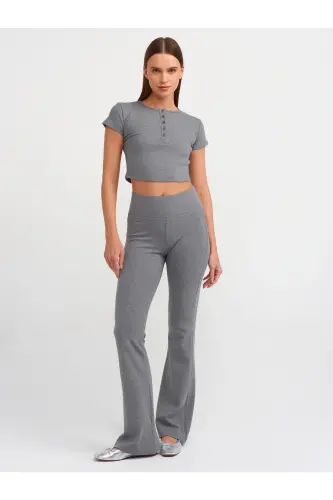 31022 Düğme Detaylı Crop Top-Antrasit - Antrasit - 3