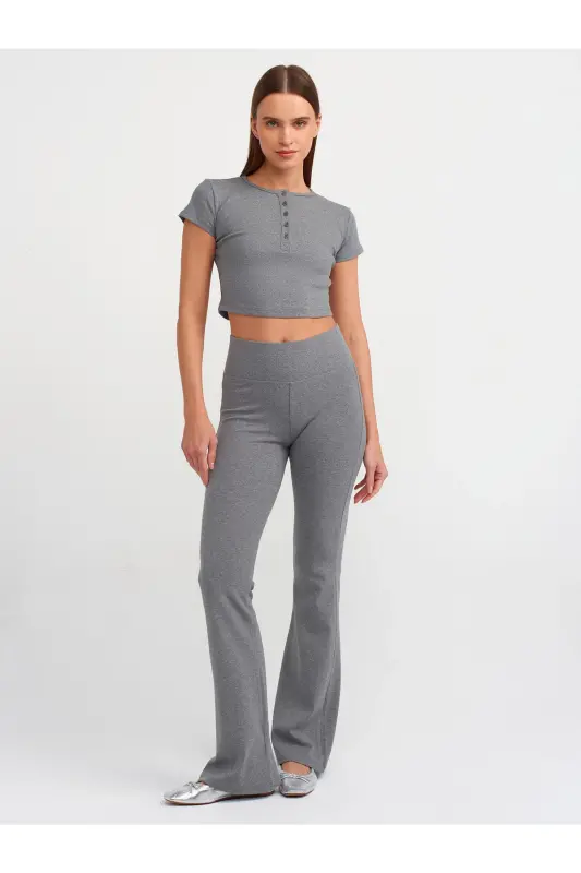 31022 Düğme Detaylı Crop Top-Antrasit - Antrasit - 3