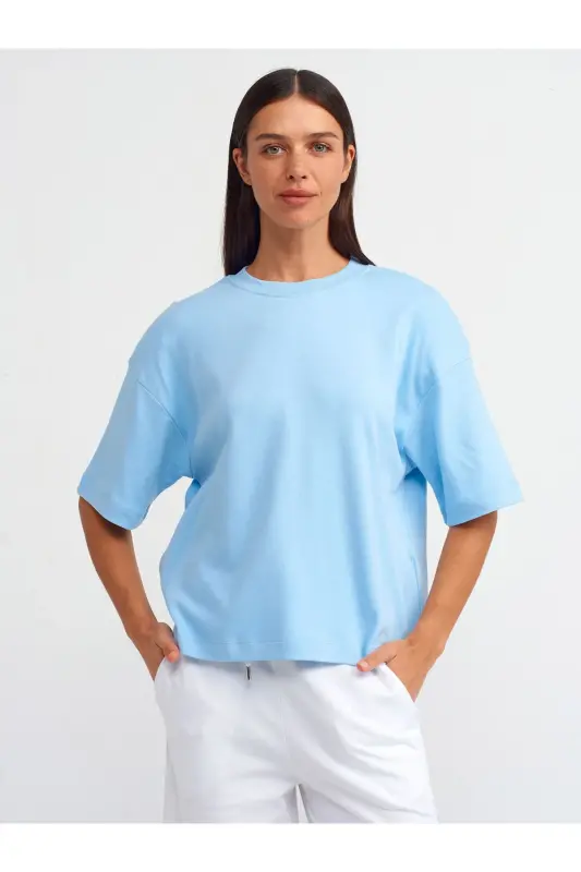 31067 Cotton Padded T-shirt-blue-Blue - DILVIN