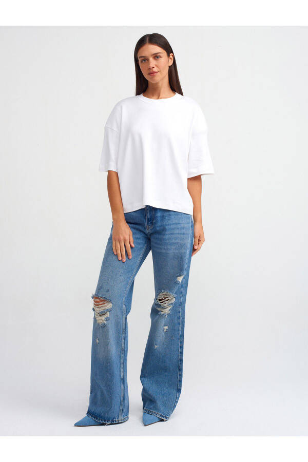31067 Pamuklu Vatkalı T-shirt-beyaz - Beyaz - 11
