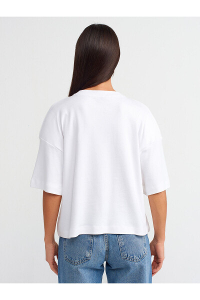 31067 Pamuklu Vatkalı T-shirt-beyaz - Beyaz - 6