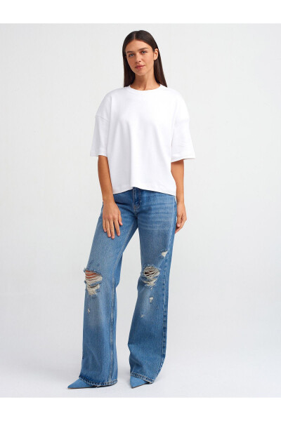 31067 Pamuklu Vatkalı T-shirt-beyaz - Beyaz - 8