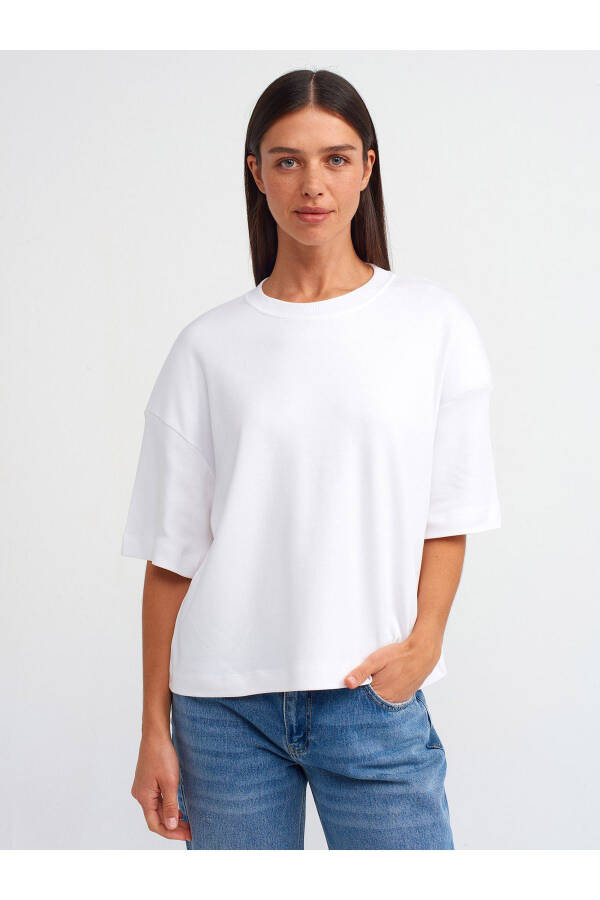 31067 Pamuklu Vatkalı T-shirt-beyaz - Beyaz - 1