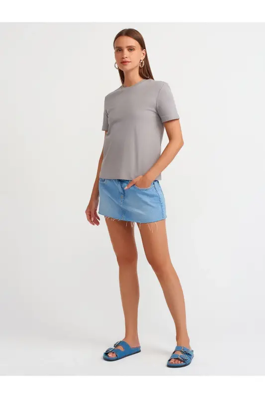 31069 Cotton Crew Neck T-shirt- Gray-Gray - 3