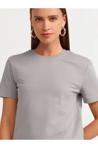 31069 Cotton Crew Neck T-shirt- Gray-Gray - 4