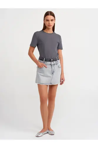 31069 Pamuklu Bisiklet Yaka T-shirt-füme - DILVIN (1)