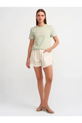 31069 Pamuklu Bisiklet Yaka T-shirt-Mint-Mint 