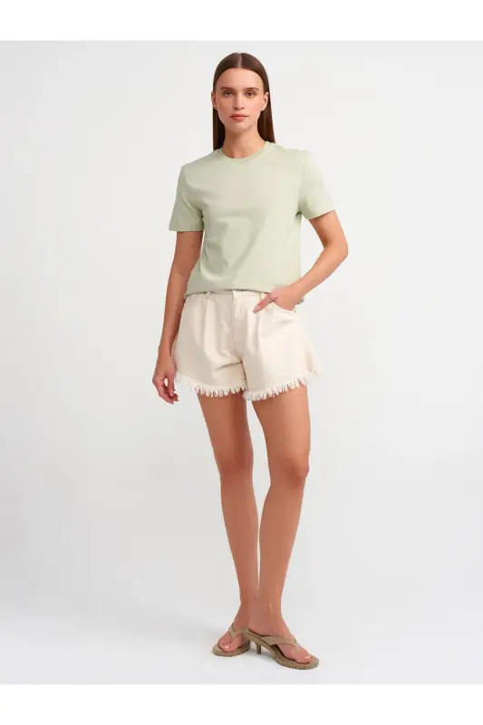 31069 Paxtalik Velosiped Yoqali T-shirt-Yalpiz-Yalpiz - DILVIN