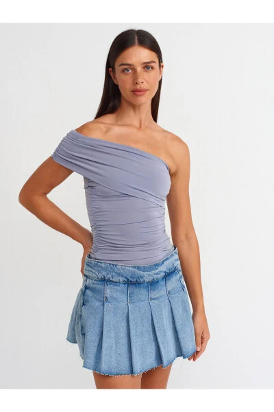 31090 Asymmetric Blouse - Grey - DILVIN