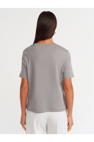 31142 Bisiklet Yaka Pamuklu T-shirt-gri-Gri - 2