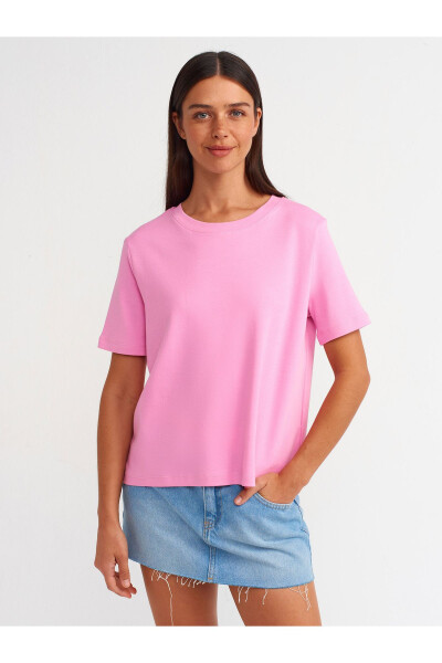 31142 Bisiklet Yaka Pamuklu T-shirt-pembe - 13