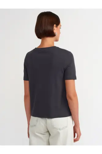 31142 Crew Neck Cotton T-shirt-Anthracite-Anthracite - DILVIN (1)