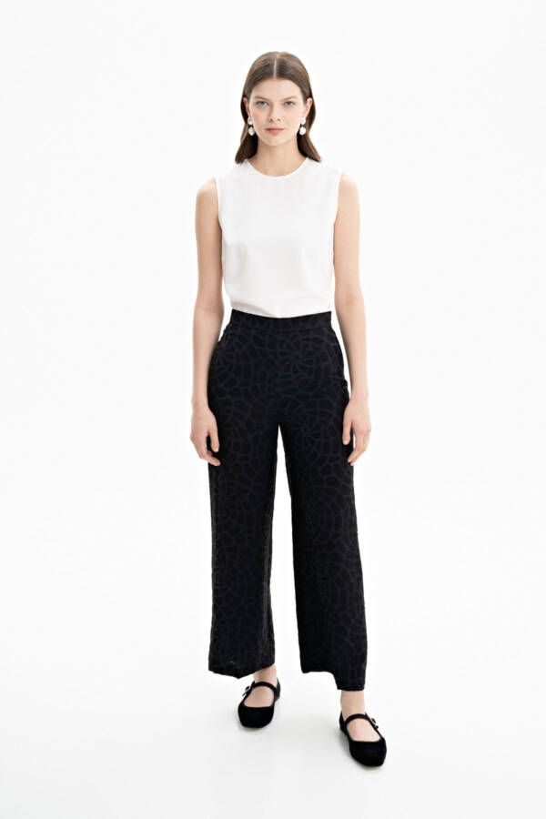 3138111 Self-Textured Fabric Trousers - 1