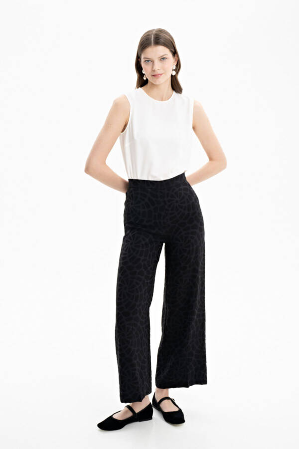 3138111 Self-Textured Fabric Trousers - 4