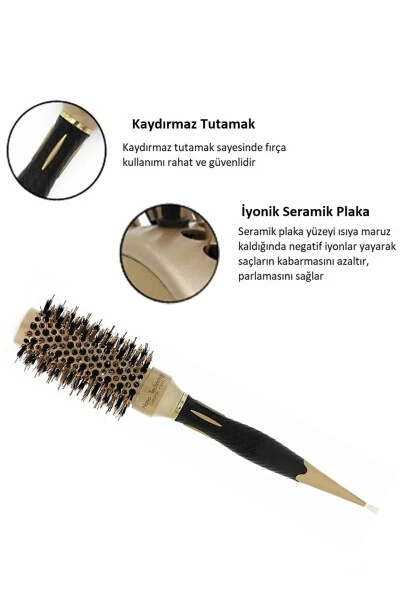 32 mm-Lom1142 Nano Teknoloji Seramik İyonik Termal Fön Saç Fırçası Doğal At Kılı Diş Profesyonel-32 mm - 3