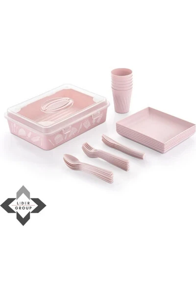 32 Parça 6 Kişilik Çantalı Magic Piknik Seti Piknikseti-PEMBE - Modazone