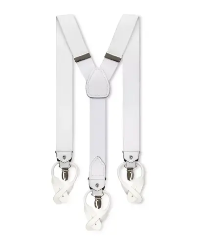 32MM Men's Herringbone Convertible Suspenders - White - 1