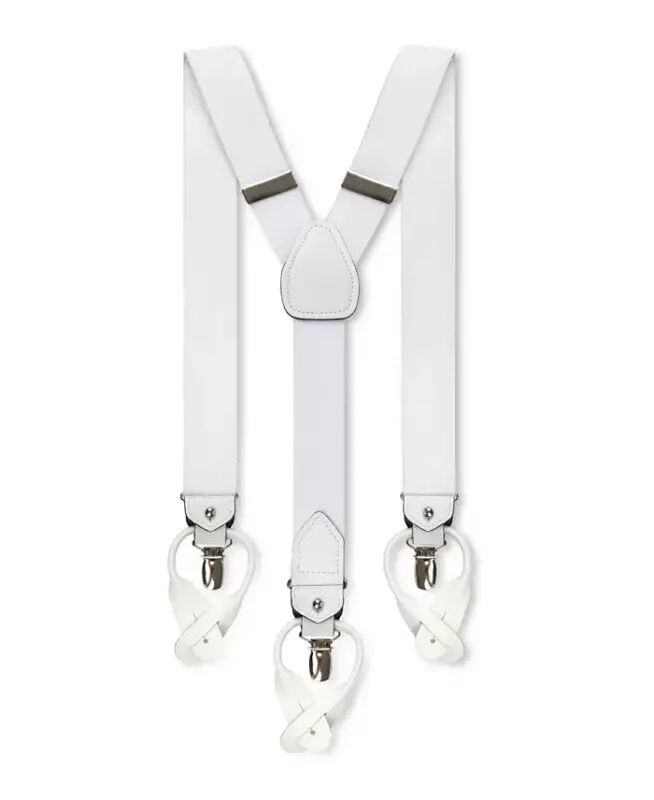 32MM Men's Herringbone Convertible Suspenders - White - Club Room