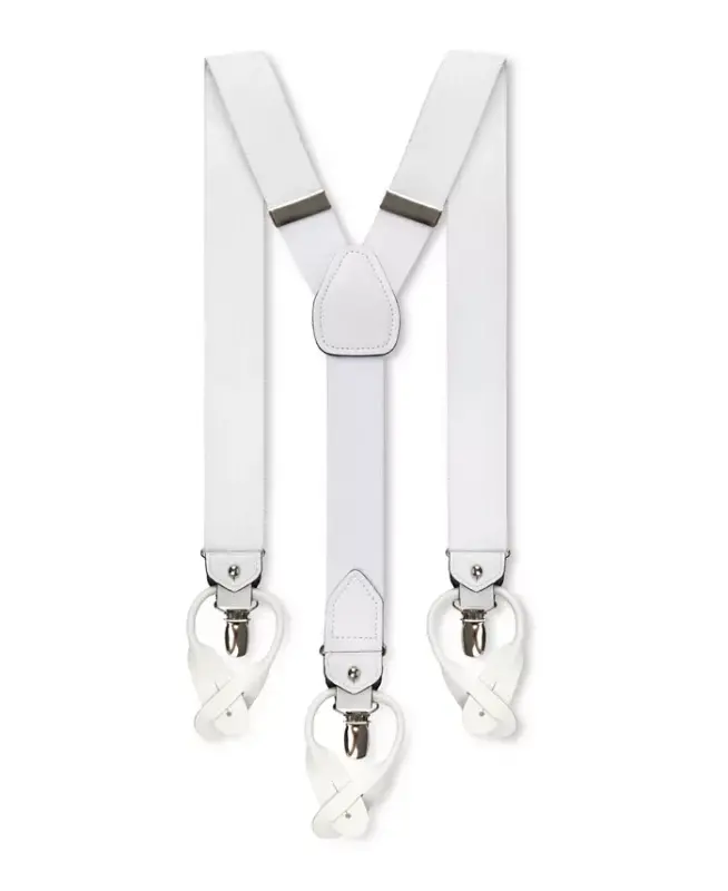 32MM Men's Herringbone Convertible Suspenders - White - 1