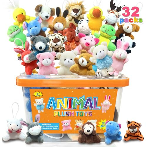 32Pcs Mini Plush Animals Toy Set Assortment Bulk Stuffed Keychain Party Favors for Kids Small Animals Decorations Toys Easter Carnival Prizes Christmas Birthday Goodie Bag Fillers - 5