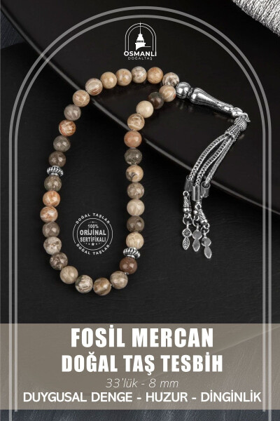 33 bead fossil coral natural stone rosary (8mm) - OSMANLI DOĞAL TAŞ