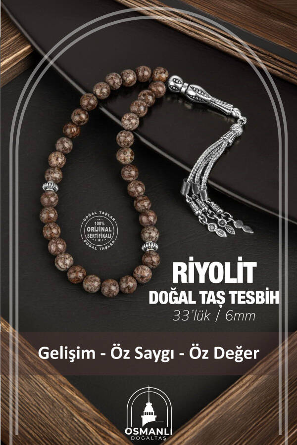 33 dona, 8 mm Riolit tabiiy toshli tasbeh - 1