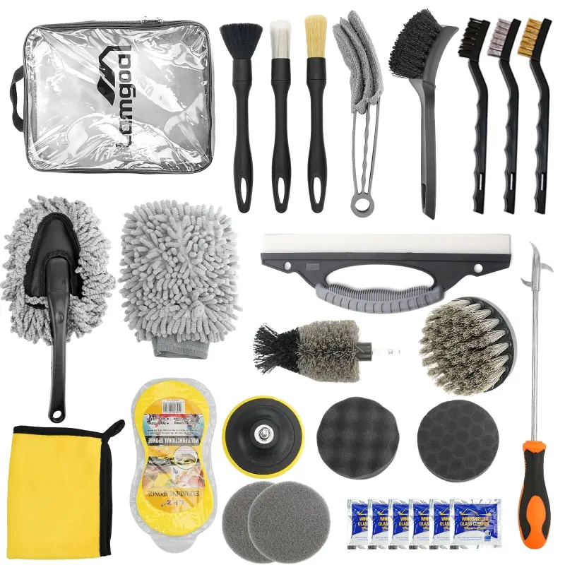33 Pcs Car Cleaning Tools Kit, Car Detailing Kit, Car Detailing Brush Set with Foam Gun, Auto Drill Brush Set Pro Car Wash Kit for Car Interior & Exterior, Wheel, Dashboard - 1