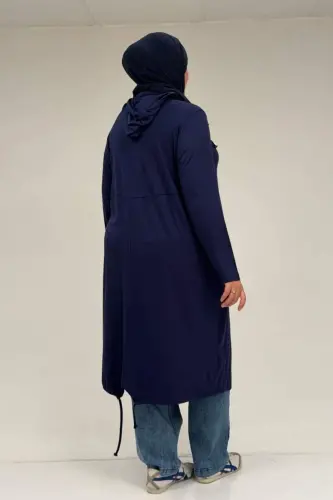 33008 Büyük Beden Fermuarlı Penye Kap - Lacivert - 3