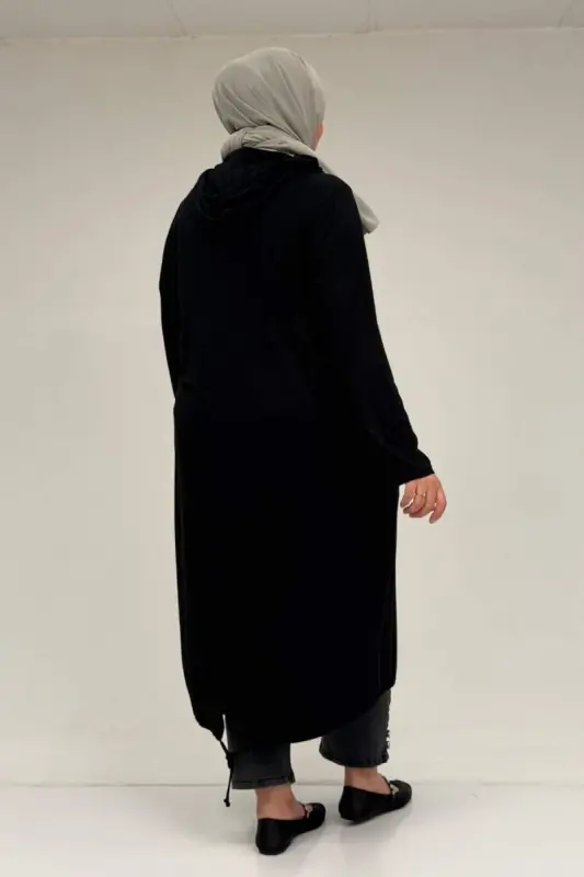 33008 Büyük Beden Fermuarlı Penye Kap - Siyah - 3