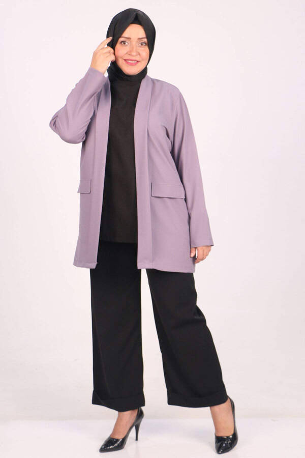 33027-1 Plus Size Double Layer Crepe Buttonless Jacket - Lilac - 1