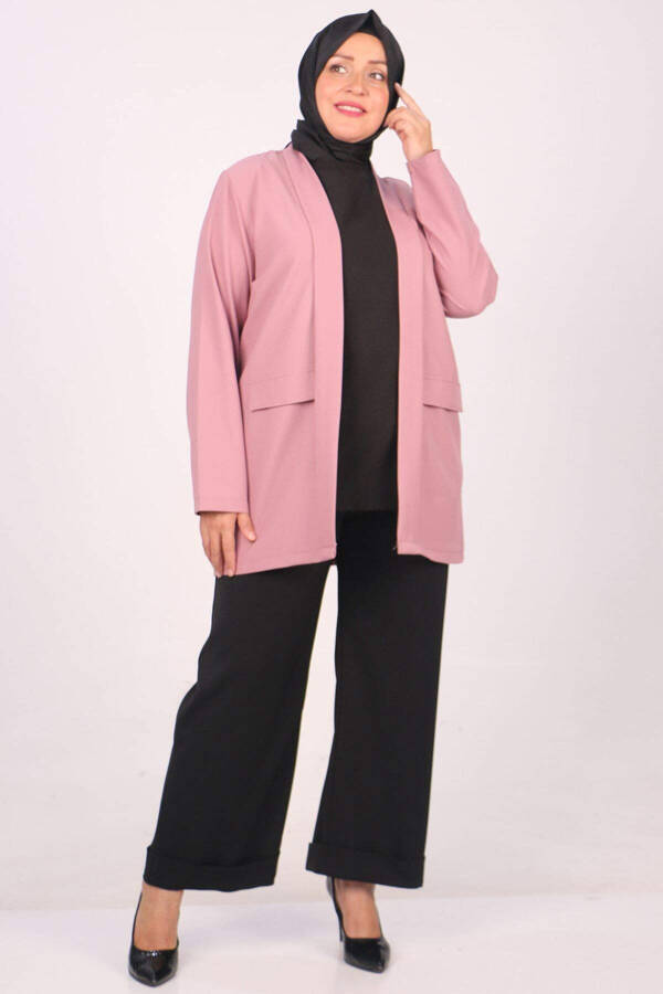 33027-1 Plus Size Double Layer Crepe Buttonless Jacket-Rose Quartz - 1