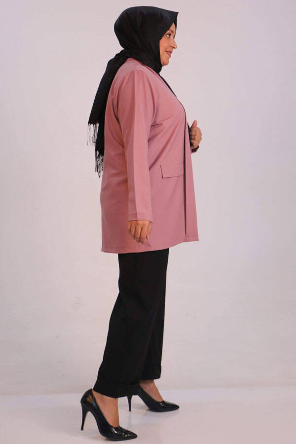 33027-1 Plus Size Double Layer Crepe Buttonless Jacket-Rose Quartz - 3