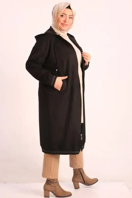 33074 Plus Size Nubuck Ribbed Jacket-Black - 3